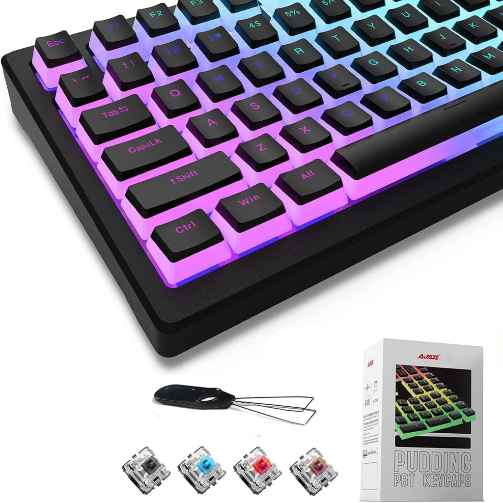 Pudding Keycaps,Double Shot PBT Keycap Set with Translucent Layer for DIY RGB LED Backlit Gaming Mechanical Keyboards,Full 108 Key Set,OEM Profile,US Layout(Black) Pudding Keycaps,Double Shot PBT Keycap Set with Translucent Layer for DIY RGB LED Backlit Gaming Mechanical Keyboards,Full 108 Key Set,OEM Profile,US Layout(Black)