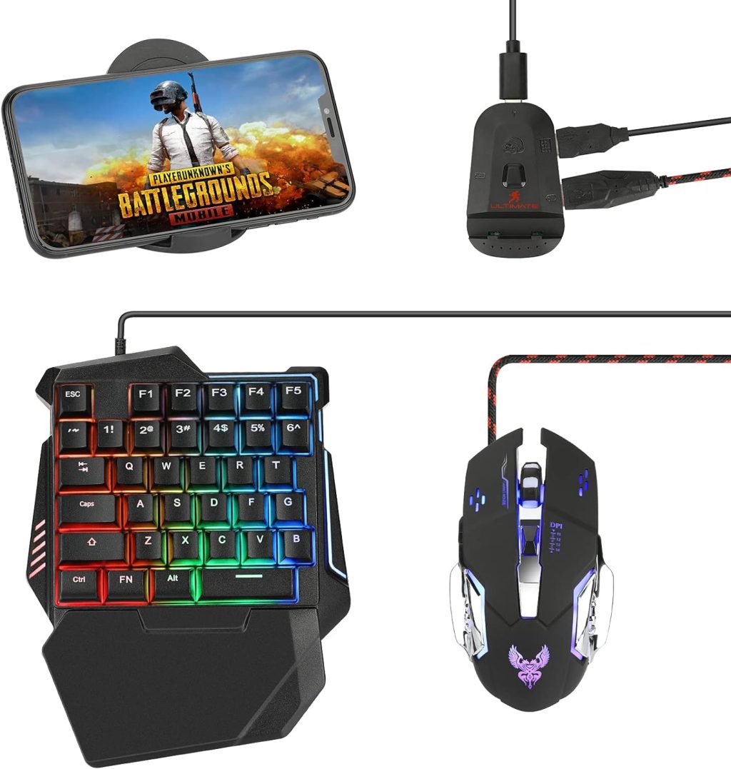 Half Hand Gaming Keyboard and Mouse Combo Laelr 35 Keys PUBG Wired Mechanical RGB Backlit Keyboard with Wrist Rest Wired Gaming Mouse Converter for Android iOS Phone Game Not Support iOS 13.4 & Above Half Hand Gaming Keyboard and Mouse Combo Laelr 35 Keys PUBG Wired Mechanical RGB Backlit Keyboard with Wrist Rest Wired Gaming Mouse Converter for Android iOS Phone Game Not Support iOS 13.4 & Above