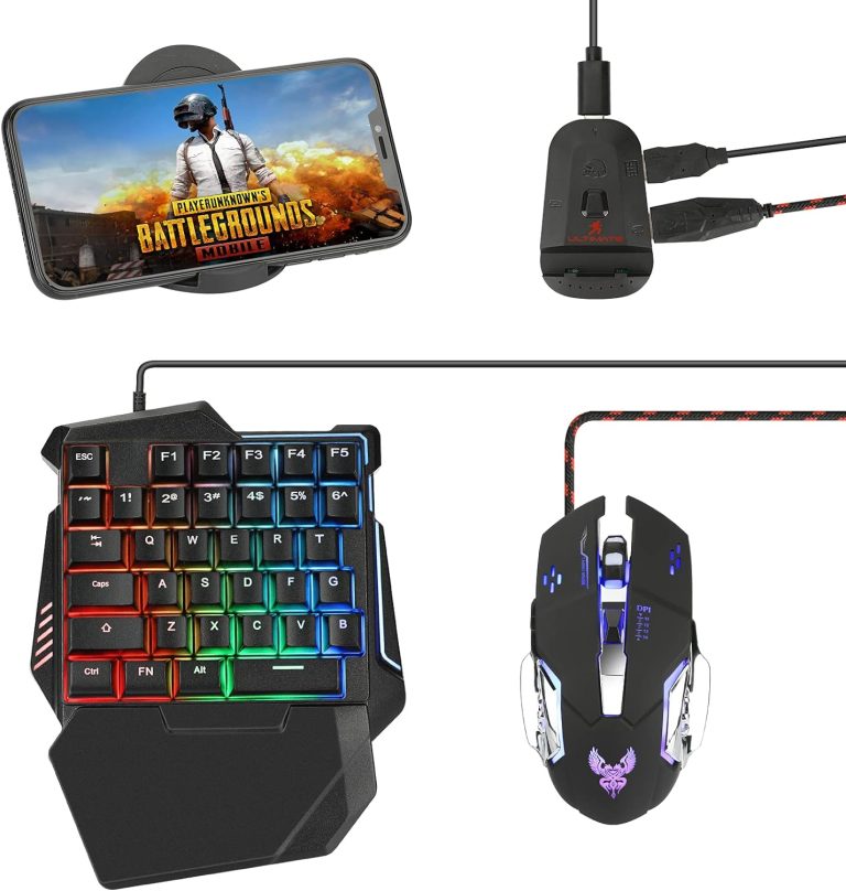 Half Hand Gaming Keyboard and Mouse Combo Laelr 35 Keys PUBG Wired Mechanical RGB Backlit Keyboard with Wrist Rest Wired Gaming Mouse Converter for Android iOS Phone Game Not Support iOS 13.4 & Above
