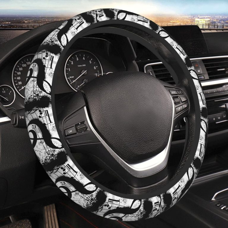 Music Notes Thicken Elastic Steering Wheel Cover Car Accessories Non-Slip, Breathable and Sweat-Absorbent Fits 15 Inch Car Steering Wheel for Both Men and Women