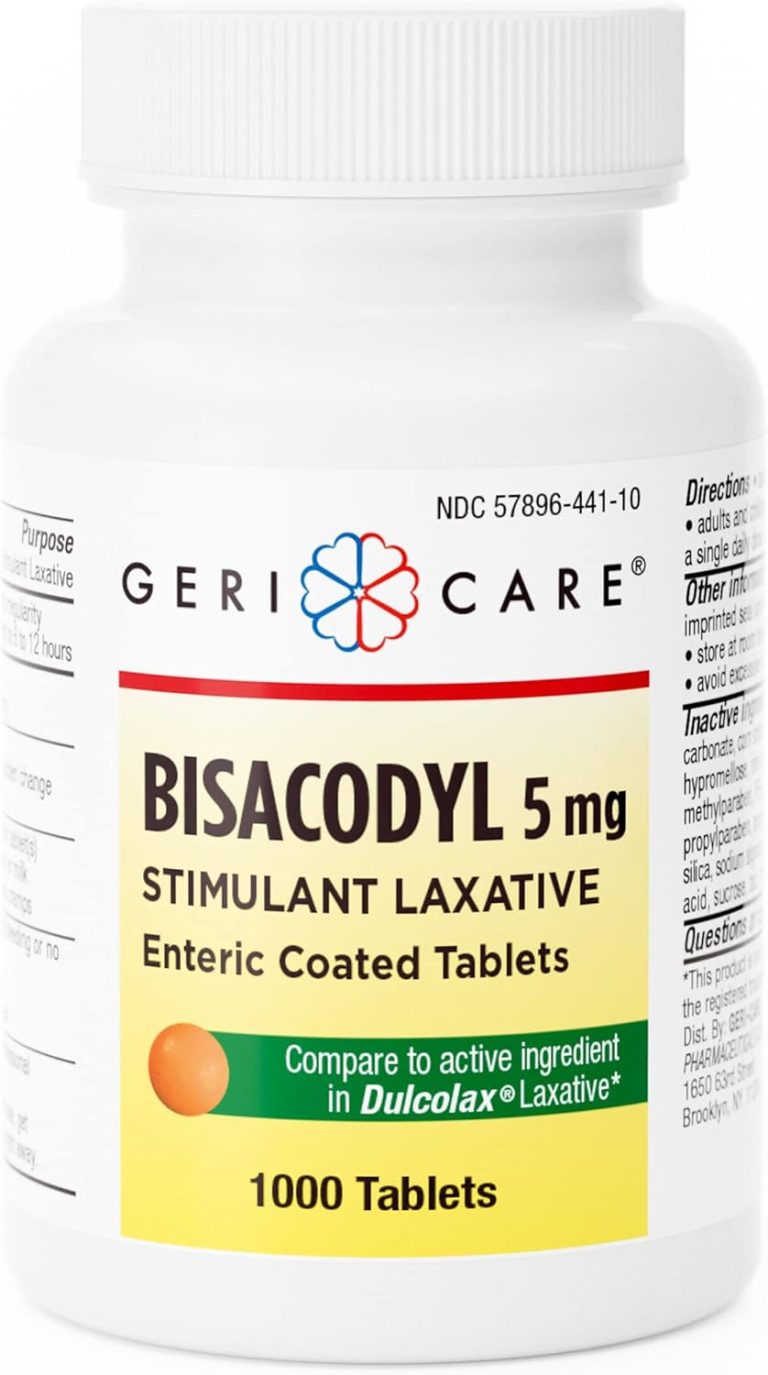 GeriCare Bisacodyl 5 mg Laxative Coated Tablet | Generic for Dulcolax | Stimulant Laxative | Gentle Overnight Constipation Relief 1000 Count (Pack of 1)