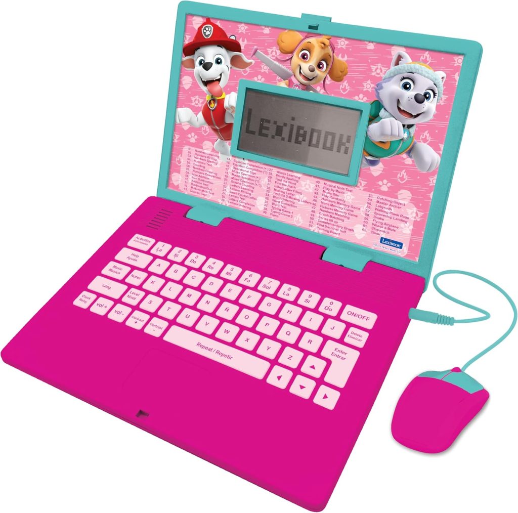 Lexibook, Paw Patrol, Educational and Bilingual Laptop in English/Spanish, Toy for Children with 124 Activities to Learn, Play Games and Music, Pink, JC598PAGi2 Lexibook, Paw Patrol, Educational and Bilingual Laptop in English/Spanish, Toy for Children with 124 Activities to Learn, Play Games and Music, Pink, JC598PAGi2