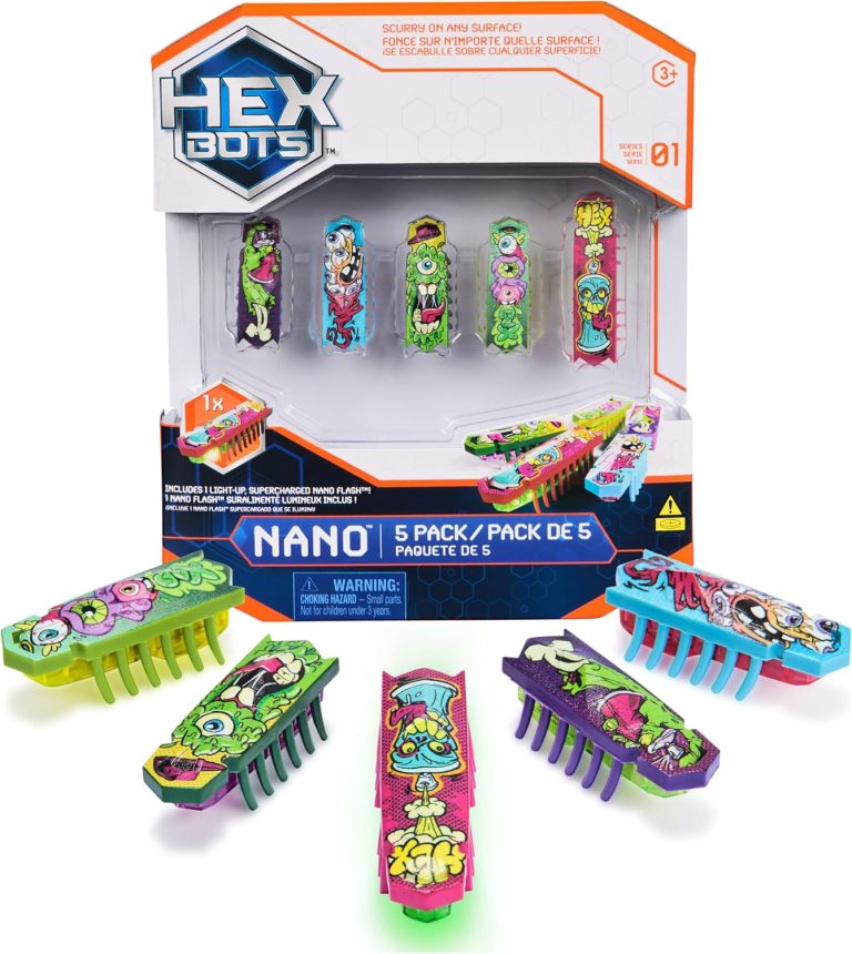 Nano 5 Pack, 4 Nano Bots with Bonus Flash Nano, Sensory Toys for Kids & Cats with Vibration Technology, Insect Toys & Mini Robot Toy for Kids Ages 3 & Up