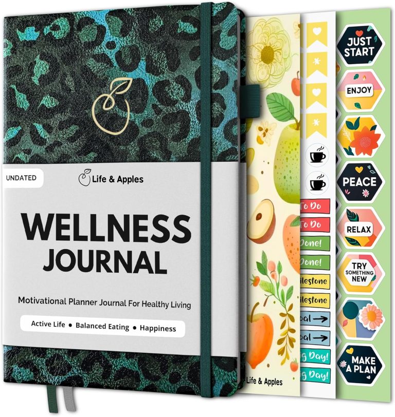 Life & Apples Wellness Journal and Planner – Food Journal, Fitness Journal, Daily Weight Loss Journal for Diet Tracking, Food Log and Health Goals, Undated, Size A5, Leopard