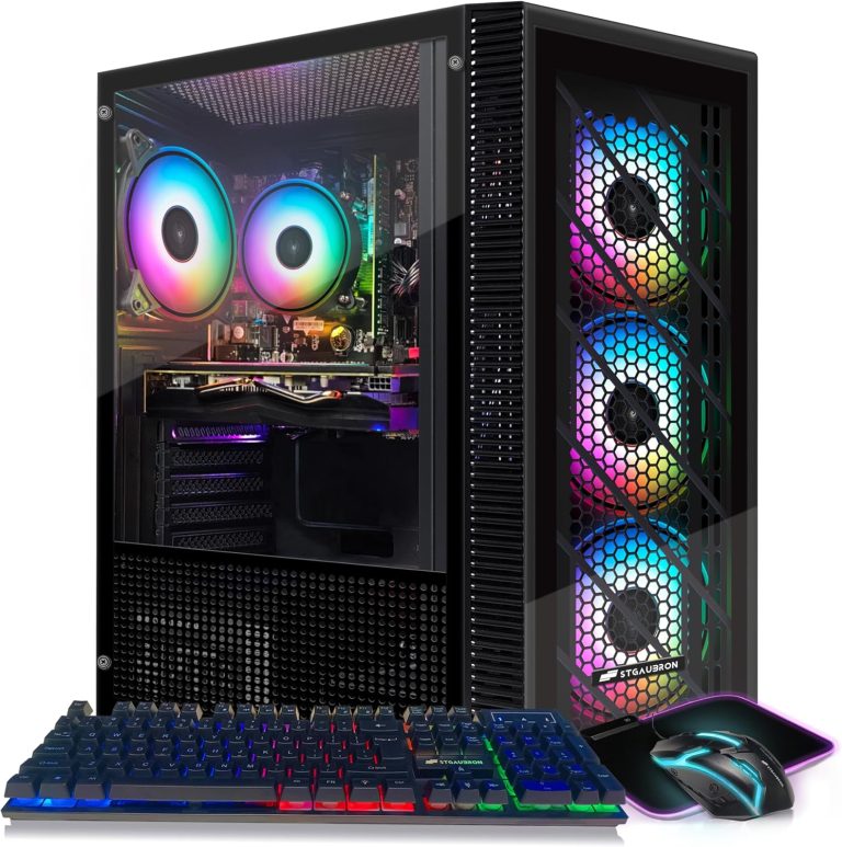 STGAubron Gaming PC Computer Desktop, Radeon RX 580 8G GDDR5, Intel 10th Gen G5905 3.5G, 16G RAM, 512G SSD, WiFi, BT 5.0, RGB Fan x 4, RGB Mouse Pad, Windows 11 Home