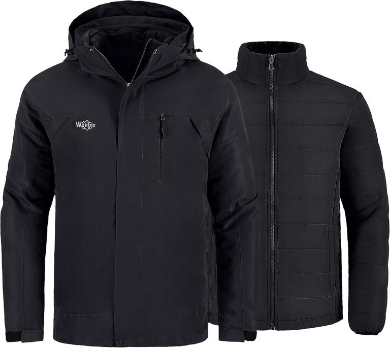 Wantdo Men’s Waterproof 3 in 1 Ski Jacket Warm Winter Coat Windproof Snowboarding Jackets with Detachable Puffer Coat