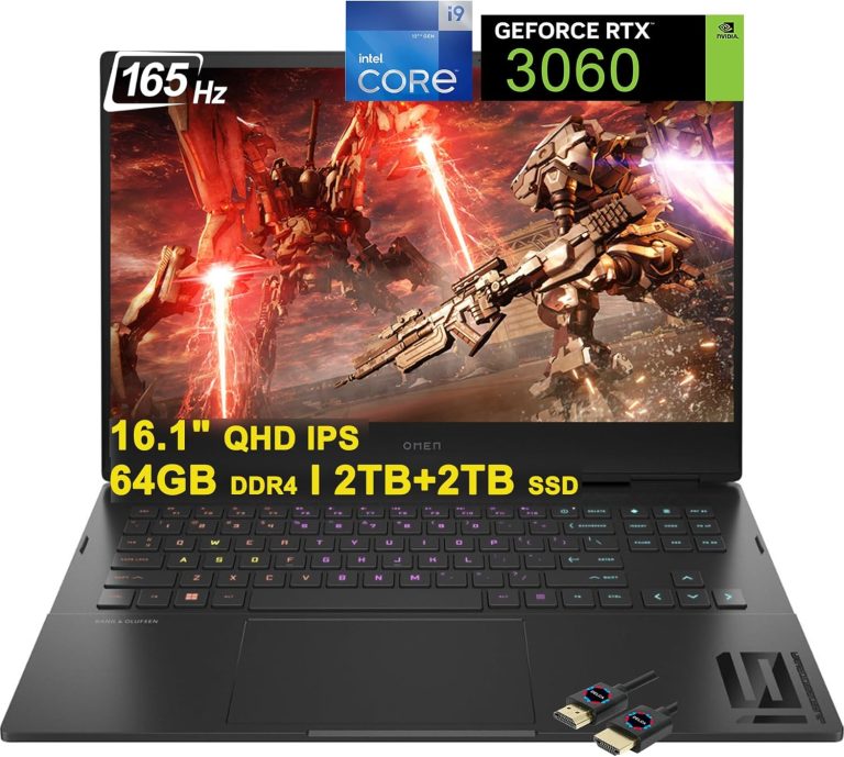 HP Omen 16 Premium Gaming Laptop | 16.1″ QHD 165Hz | Intel 14-core i9-12900H | 64GB DDR4 2TB+2TB SSD | GeForce RTX 3060 6GB | RGB 4-Zone Backlit Thunderbolt4 Win11 Black + HDMI Cable