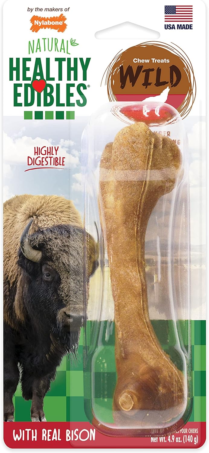Nylabone Healthy Edibles WILD Natural Long-Lasting Bison Flavor Bone Chew Treats for Dogs, Large (1 Count) Nylabone Healthy Edibles WILD Natural Long-Lasting Bison Flavor Bone Chew Treats for Dogs, Large (1 Count)
