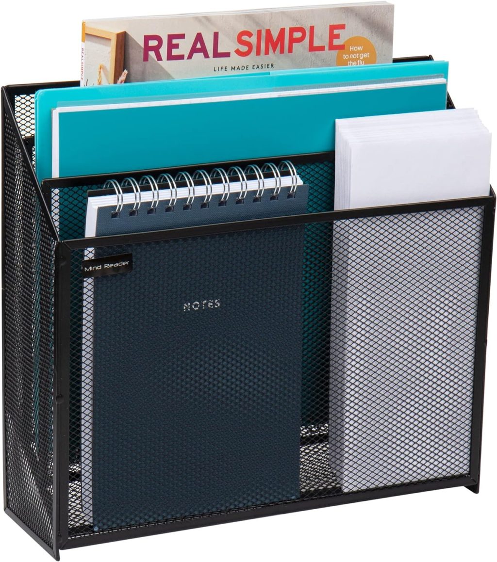 Mind Reader Vertical File Storage, Desktop Organizer, Workspace, Office, Metal Mesh, 12.5″ L x 3.75″ W x 11.5″ H, Black Mind Reader Vertical File Storage, Desktop Organizer, Workspace, Office, Metal Mesh, 12.5″ L x 3.75″ W x 11.5″ H, Black