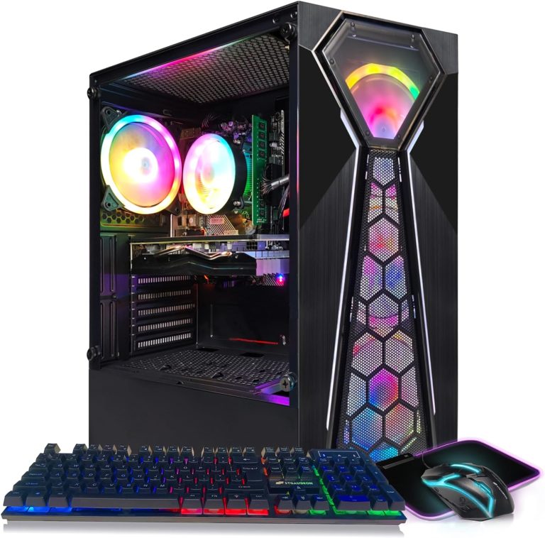 STGAubron Gaming PC Computer Desktop, Radeon RX 580 8G GDDR5, Intel 10th Gen G5905 3.5G, 16G RAM, 1T SSD, WiFi, BT 5.0, RGB Fan x 4, RGB Mouse Pad, Windows 11 Home