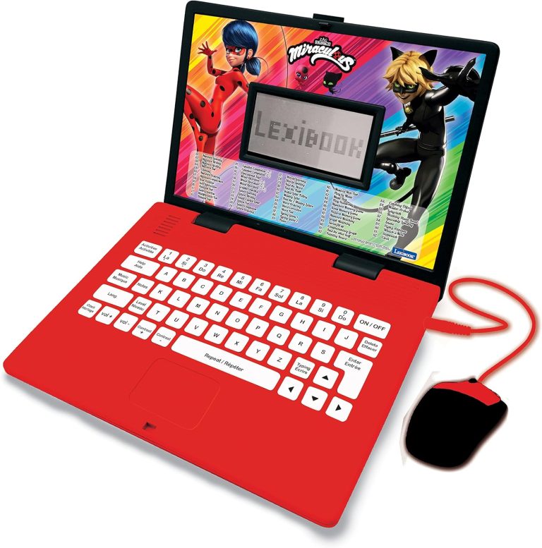 LEXiBOOK Miraculous – Educational and Bilingual Laptop English/Spanish – Toy for Child Kid (Boys & Girls) 124 Activities, Learn Play Games and Music with Ladybug – Red/Black JC598MIi2