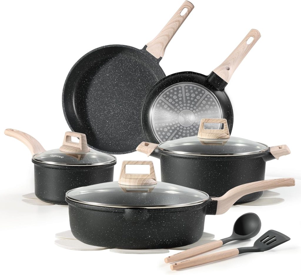 CAROTE 14Pcs Pots and Pans Set Non Stick, Cookware Sets Induction Cookware Granite Cooking Set with Frying Pans, Saucepans, Saute Pan, Extra Large Casserole CAROTE 14Pcs Pots and Pans Set Non Stick, Cookware Sets Induction Cookware Granite Cooking Set with Frying Pans, Saucepans, Saute Pan, Extra Large Casserole