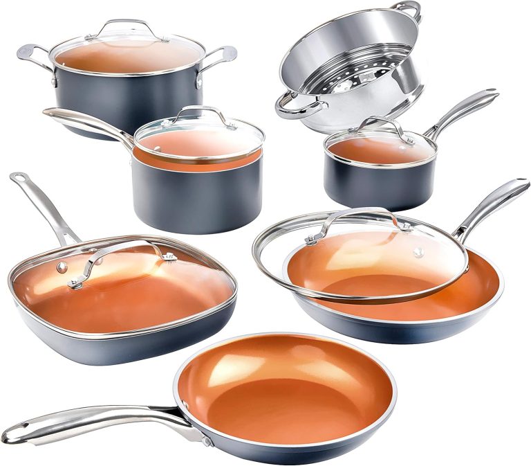 Gotham Steel 12 Pc Ceramic Pots and Pans Set Non Stick, Kitchen Cookware Sets, Pot and Pan Set, Ceramic Cookware Set, Non Toxic Cookware Set, Non Stick Pots and Pan Set, Oven Dishwasher Safe – Copper