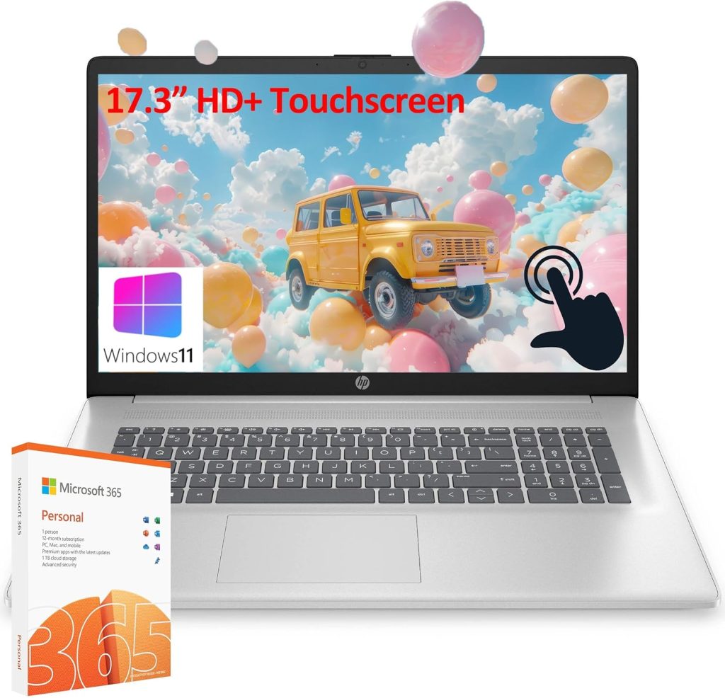 HP 17 17.3″ Touchscreen Laptop Computer for Student and Business, Intel Quad-Core CPU, 8GB DDR4 RAM, 256GB PCIe SSD, WiFi, Silver, Windows 11 S, 1-Year Office 365/ 1TB Cloud Storage, AZ-XUT HP 17 17.3″ Touchscreen Laptop Computer for Student and Business, Intel Quad-Core CPU, 8GB DDR4 RAM, 256GB PCIe SSD, WiFi, Silver, Windows 11 S, 1-Year Office 365/ 1TB Cloud Storage, AZ-XUT
