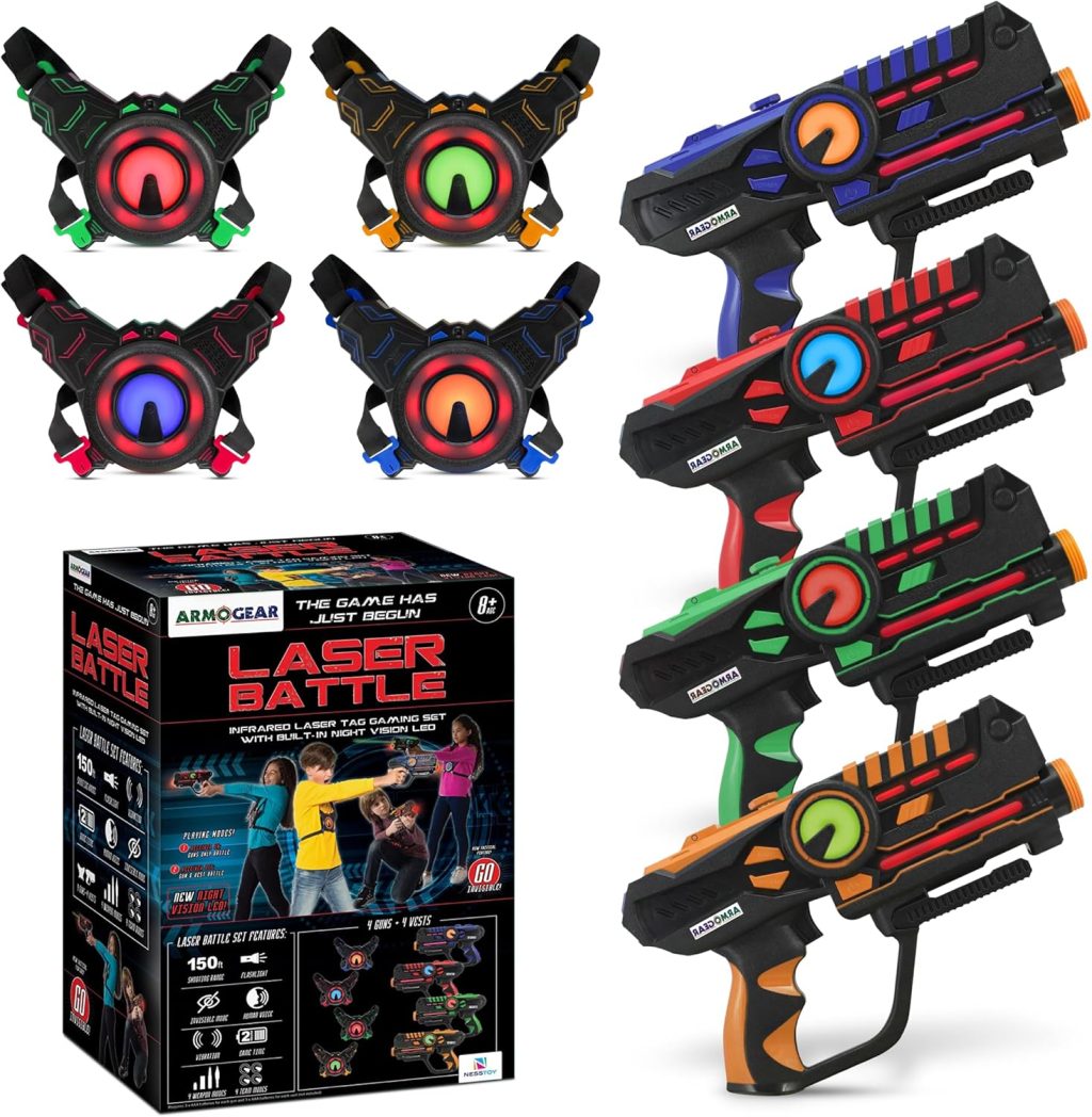 ArmoGear Laser Tag Guns – Set of 4 Rechargeable Kids Toys with Vests – Indoor and Outdoor Multiplayer Laser Tag Set for Kids, Teens, and Adults – Long Range 150 ft – Kids Games for Ages 8 and Up