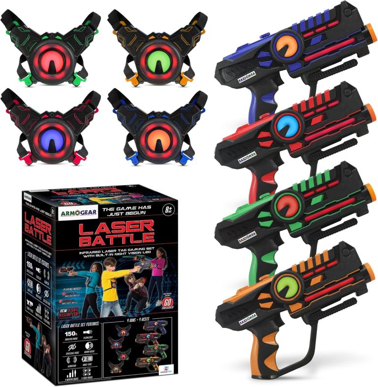 ArmoGear Laser Tag Guns – Set of 4 Rechargeable Kids Toys with Vests – Indoor and Outdoor Multiplayer Laser Tag Set for Kids, Teens, and Adults – Long Range 150 ft – Kids Games for Ages 8 and Up
