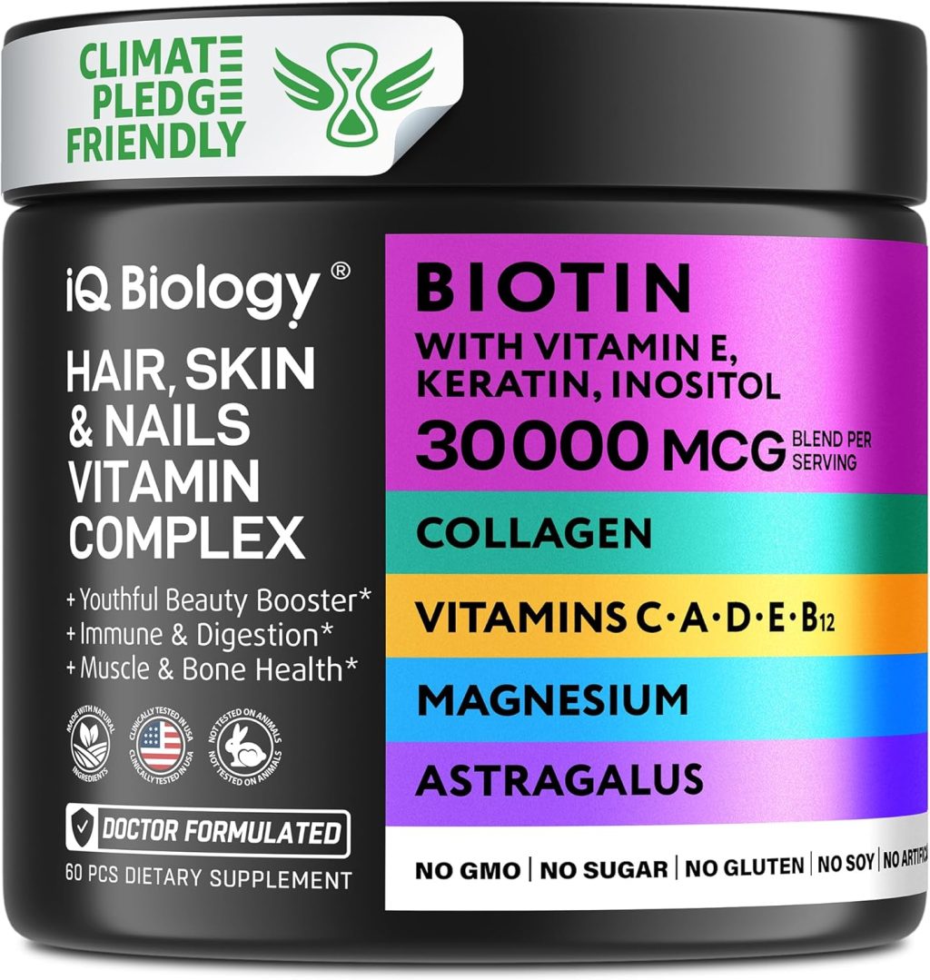 Biotin Supplement for Hair Growth – Biotin Vitamins & Keratin for Hair Loss & Thinning Hair – Hair Skin and Nails Vitamins for Women & Men – Healthy Hair Regrowth, Skin Glow & Nail Repair – 60 pcs Biotin Supplement for Hair Growth – Biotin Vitamins & Keratin for Hair Loss & Thinning Hair – Hair Skin and Nails Vitamins for Women & Men – Healthy Hair Regrowth, Skin Glow & Nail Repair – 60 pcs