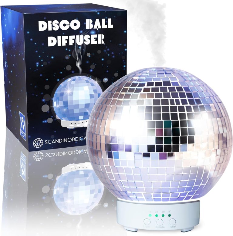 SCANDINORDICA Disco Ball Diffuser Rotating – 300ML Essential Oil Diffuser with Whisper Quiet Operation, 7 Color Night Light & 4 Time Settings | Aromatherapy Diffuser for Large Room Silver