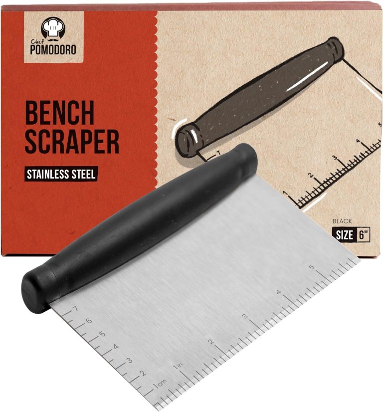 Chef Pomodoro Bench Scraper for Baking, Dough Scraper, 6-Inch Kitchen Scraper Tool, Pastry Scraper, Stainless Steel Chopper, Heavy Duty Bench Knife, Dough Cutter, Food Scraper Tool Kitchen