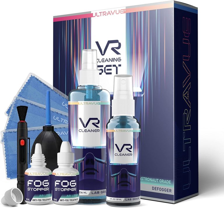 VR Cleaning Kit and Anti-Fog Treatment – Includes VR Cleaner Gel Sprays, Microfiber Cloths, Anti Fog Drop Treatments, Brush and Air Bladder with Precision Nozzle