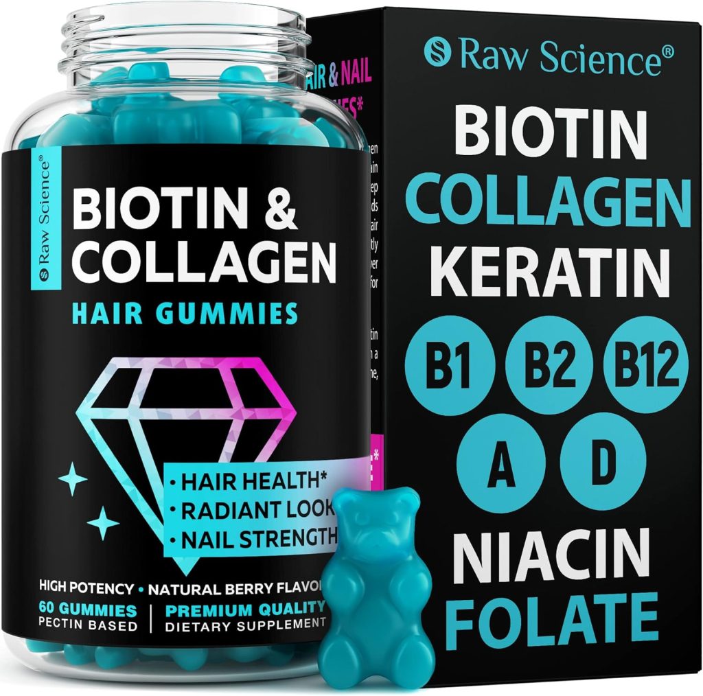 Biotin Collagen Gummies – Hair Skin and Nails Vitamins for Women & Men – Hair Growth Vitamins: B1, B2, B3, B5, B7, B9, B12, Collagen, Keratin, Vitamin A & D – Hair Growth Supplement – 60 Gummy Bears Biotin Collagen Gummies – Hair Skin and Nails Vitamins for Women & Men – Hair Growth Vitamins: B1, B2, B3, B5, B7, B9, B12, Collagen, Keratin, Vitamin A & D – Hair Growth Supplement – 60 Gummy Bears