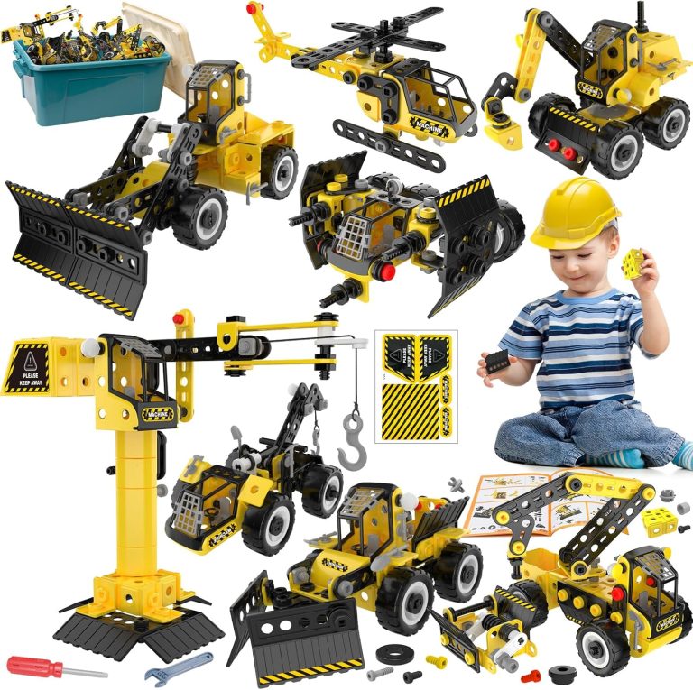 222 Pcs STEM Building Toys for 4 5 6 7 8 9 10 11 12 Year Old Kids Boys Girls, 8 in 1 STEM Project Educational Toys, Learning Excavator Construction Toys Game, Kids Birthday