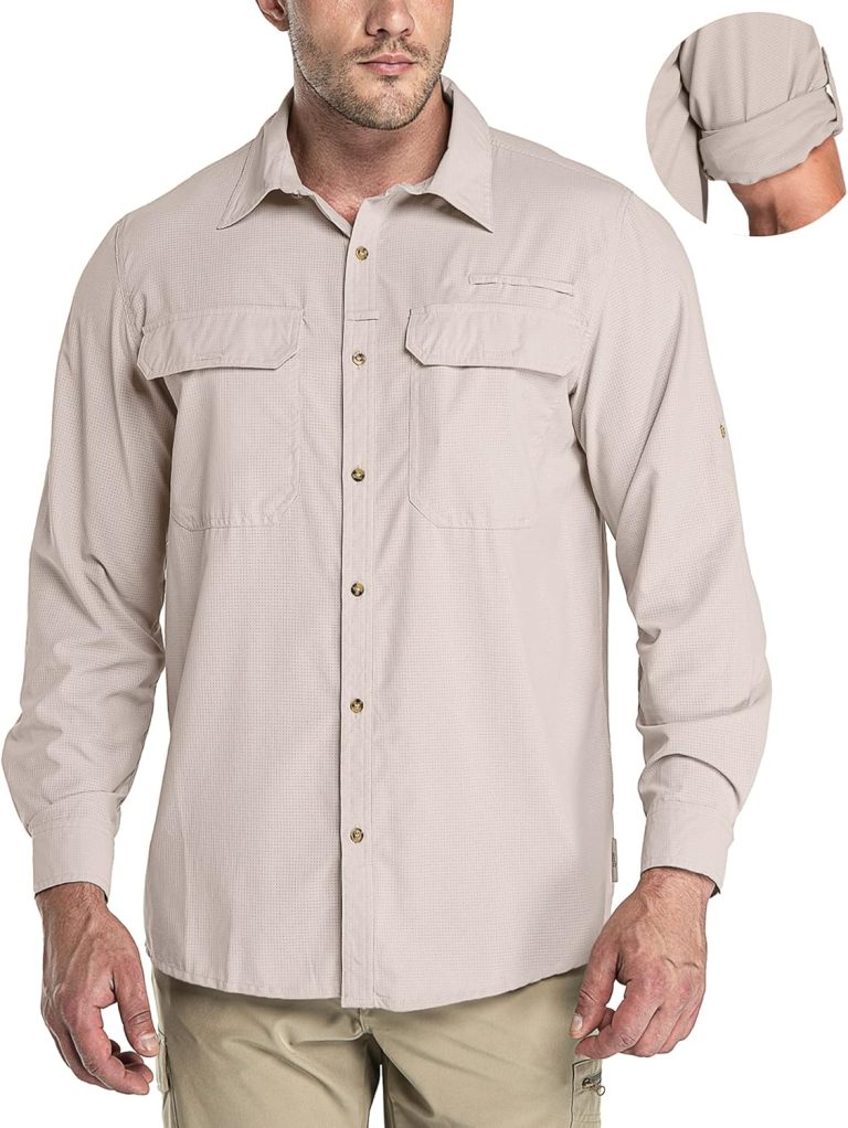 33,000ft Men’s Long Sleeve Sun Protection Shirt UPF 50+ UV Quick Dry Cooling Fishing Shirts for Travel Safari Camping Hiking