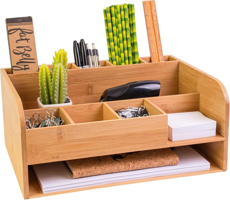 Bamboo Wood Desk Organizer with File Organizer for Office Supplies Storage & Desk Accessories. Perfect Decor combo for Desk Organization, Home Office and more