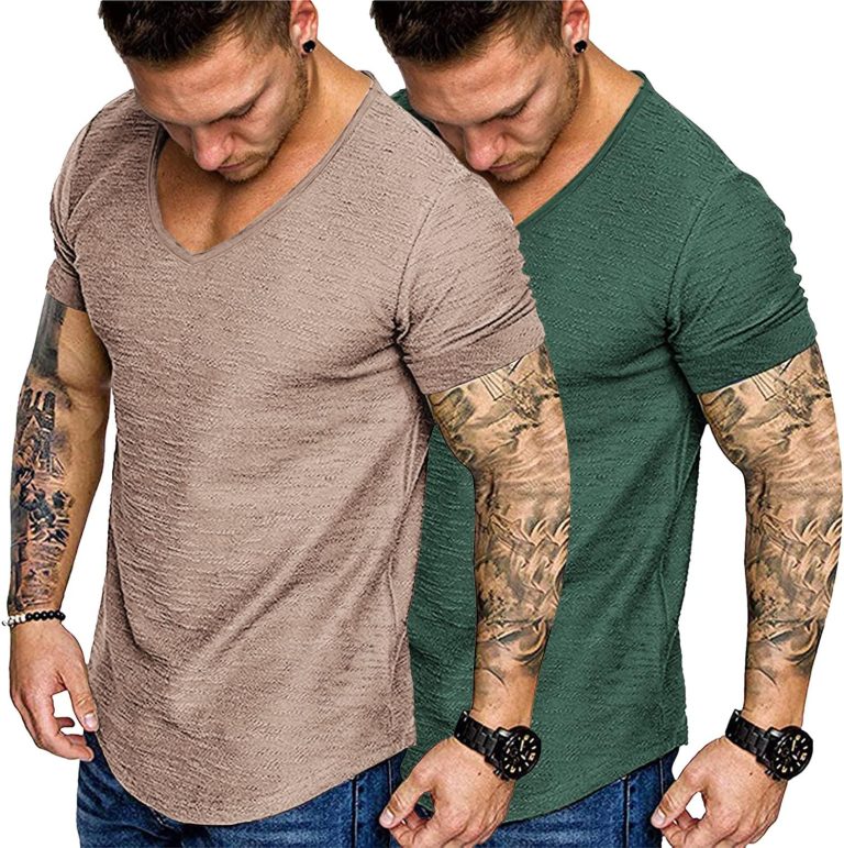 COOFANDY Mens 2 Pack Muscle V Neck T Shirt Fitted Gym Workout Short Sleeve Tee