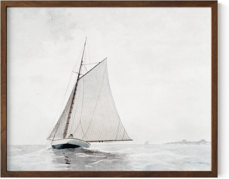 HAUS AND HUES Sailboat Wall Art – Vintage and Modern Frame Wall Art Collection, Nautical Wall Art, Landscape, and Antique Inspired Pieces for Every Room (Walnut Frame, 8×10)
