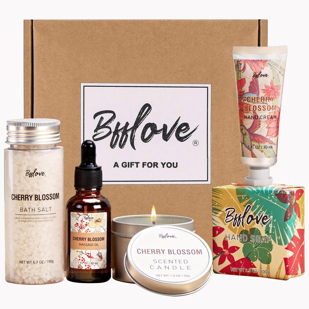 Gifts for Women BFFLOVE Gift Set for Women 5pcs Cherry Blossom Spa Set, Birthday Gifts for Women with Massage Oil, Scented Candle, Bath Salts, Hand Cream, Christmas gifts Gifts for Women BFFLOVE Gift Set for Women 5pcs Cherry Blossom Spa Set, Birthday Gifts for Women with Massage Oil, Scented Candle, Bath Salts, Hand Cream, Christmas gifts