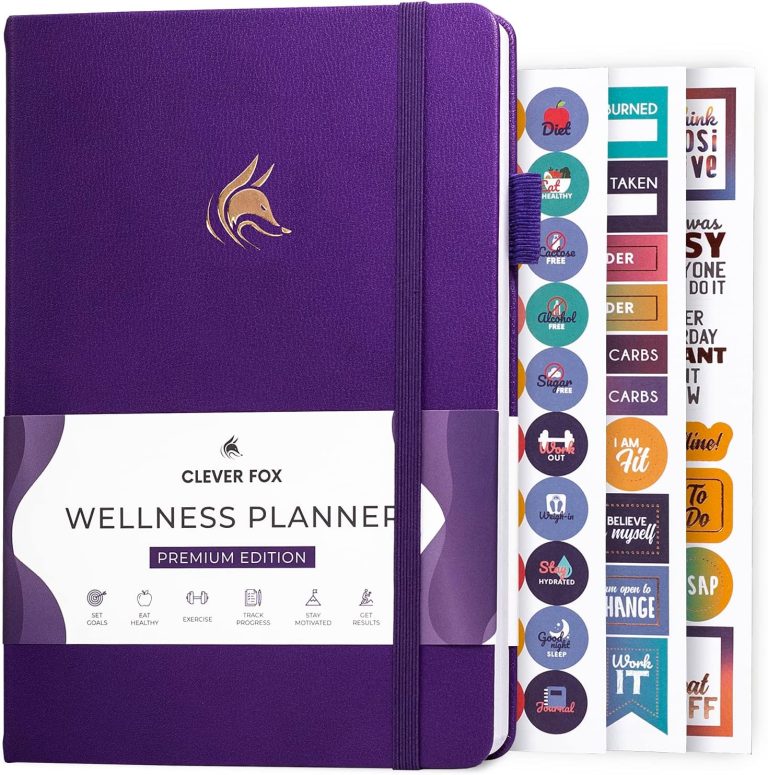 Clever Fox Wellness Planner – Weekly & Daily Health and Wellness Log, Food Journal & Meal Planner Diary for Calorie Counting, Notebook for Medical Condition Tracking, A5-Sized – Purple