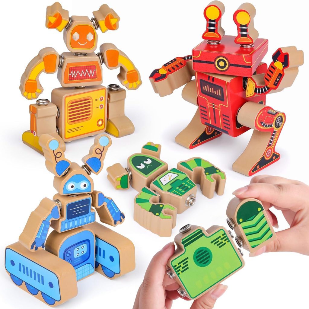 Coogam Fine Motor Building Robot Blocks for 3 4 5 Years Old Kids, Wooden Snap Together Robot Builders, STEM Take Apart Robot Playset, Educational Learning Toy Gift for Boys Girls Coogam Fine Motor Building Robot Blocks for 3 4 5 Years Old Kids, Wooden Snap Together Robot Builders, STEM Take Apart Robot Playset, Educational Learning Toy Gift for Boys Girls