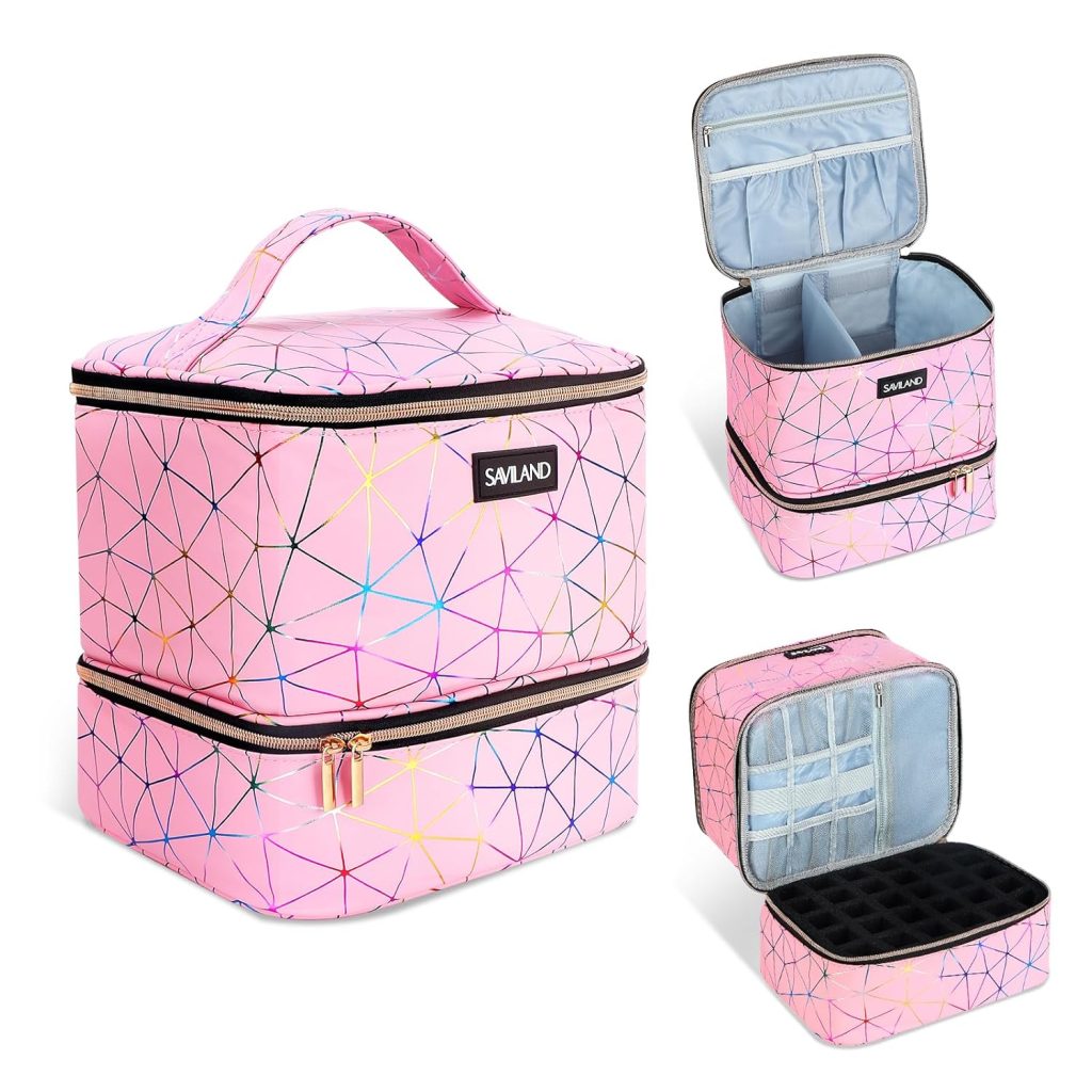 SAVILAND Nail Polish Organizer Bag: PU Leather Nail Polish Storage Organizer Holds 30 Bottles & Nail Lamp, Nail Polish Holder Travel Carrying Case Box Nail Tech Organizer Storage Bag for Nail Supplies SAVILAND Nail Polish Organizer Bag: PU Leather Nail Polish Storage Organizer Holds 30 Bottles & Nail Lamp, Nail Polish Holder Travel Carrying Case Box Nail Tech Organizer Storage Bag for Nail Supplies