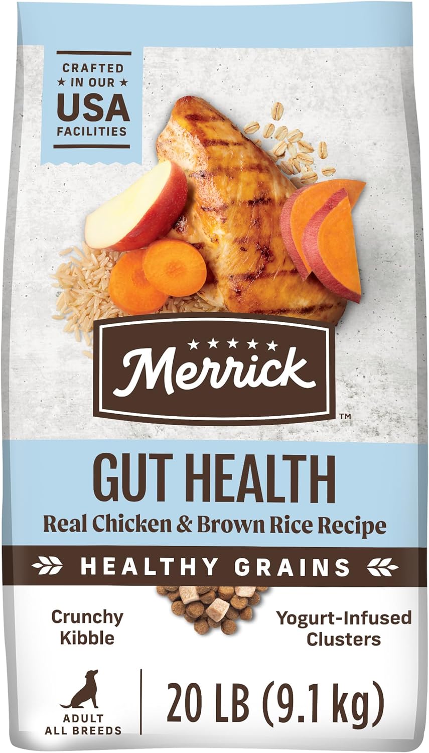 Merrick Gut Health Recipe, Healthy Grains Natural Chicken and Rice Dry Dog Food with Yogurt-Infused Clusters – 20 lb. Bag Merrick Gut Health Recipe, Healthy Grains Natural Chicken and Rice Dry Dog Food with Yogurt-Infused Clusters – 20 lb. Bag