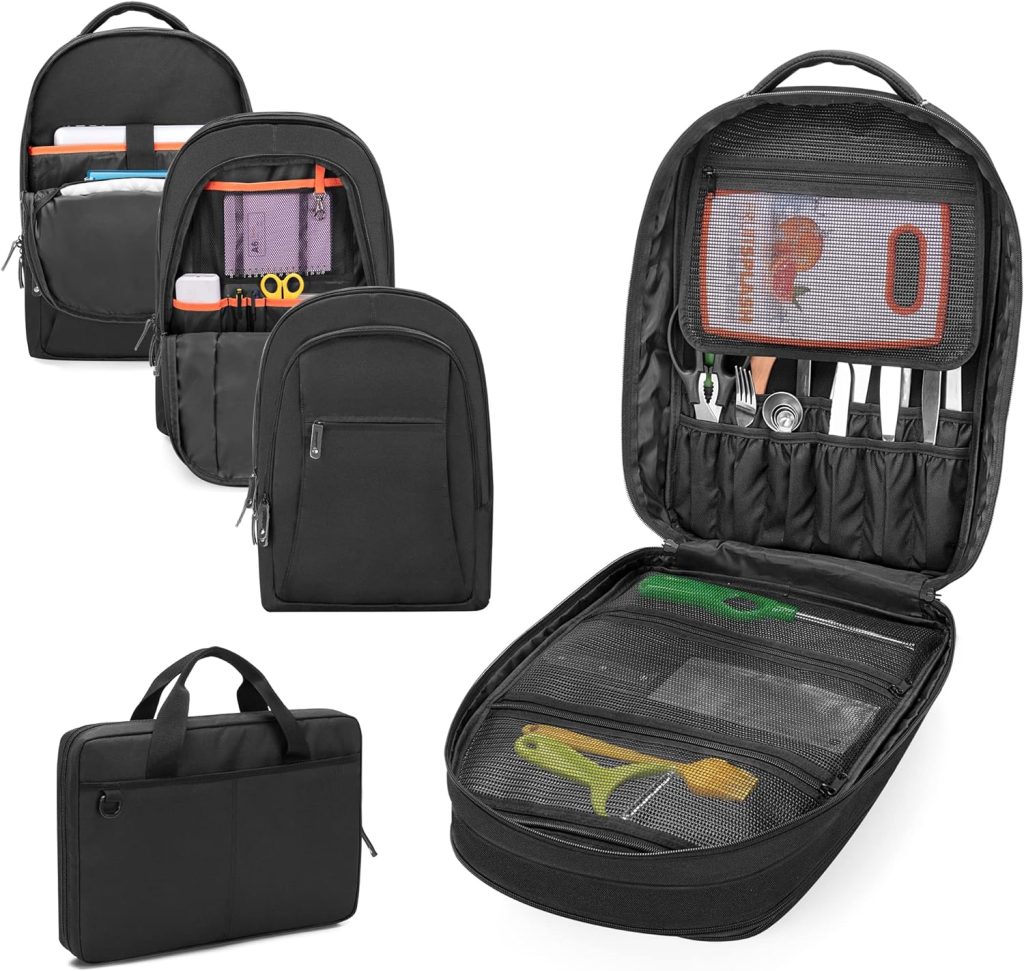 samdew Three-layer Chef Backpack with Knife Bag, Professional Knife Backpack & Chef Bag with 12 + 23 Slots & Multiple Pockets, Chef Knife Carrying Case Roll for Kitchen Utensils (Knife Not Included) samdew Three-layer Chef Backpack with Knife Bag, Professional Knife Backpack & Chef Bag with 12 + 23 Slots & Multiple Pockets, Chef Knife Carrying Case Roll for Kitchen Utensils (Knife Not Included)