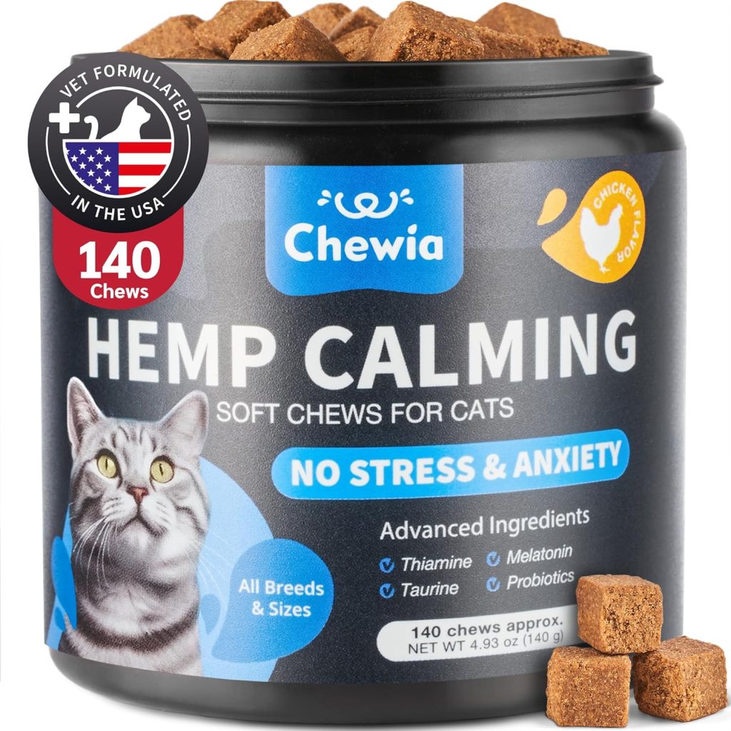 Cat Calming Treats – Hemp Calming Care for Cats – Cat Melatonin Soft Chews with Hemp Seed Oil and Probiotics – Cat Anxiety Relief – Storms, Travel, Grooming, Separation – Calming Chews for Cats Cat Calming Treats – Hemp Calming Care for Cats – Cat Melatonin Soft Chews with Hemp Seed Oil and Probiotics – Cat Anxiety Relief – Storms, Travel, Grooming, Separation – Calming Chews for Cats