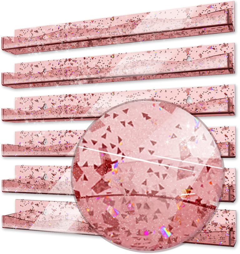 YMVV 15″ Nail Polish Rack Wall Mounted Shelf with Iridescent Shaped Glitters Sequin Inside Red Clear Acrylic Nail Polish Organizer for Nail Techs,Great Display for Salons Retailers（6 Pack）