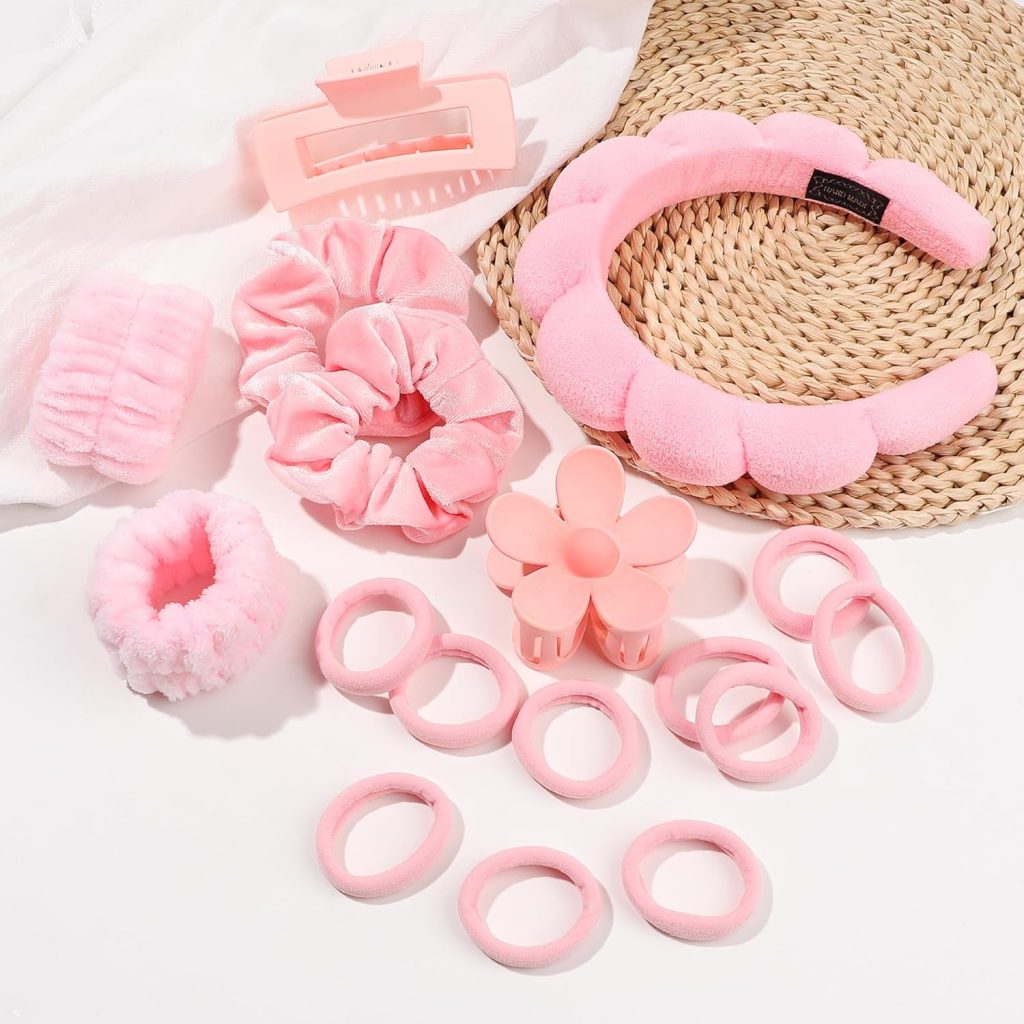 Ivyu Spa Headbands for Women Face Washing Pink Gifts for Women Self Skincare Makeup Hair Band Terry Cloth Towel Puffy Headband and Wristband Hair Claw Clips Set Ivyu Spa Headbands for Women Face Washing Pink Gifts for Women Self Skincare Makeup Hair Band Terry Cloth Towel Puffy Headband and Wristband Hair Claw Clips Set