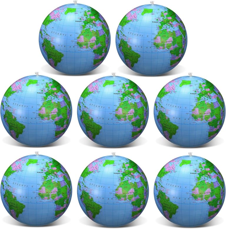 Pangda 8 Pack Inflatable Globe Blow up World Globe PVC World Globe Inflatable Earth Beach Ball for Beach Playing or Teaching, 16 Inch Globe Beach Ball Globe for Kids