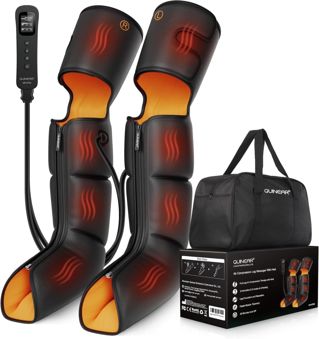 QUINEAR Leg Massager, 3-in-1 Foot Calf & Thigh Massager with Heat and Compression Therapy, Leg Massage Boots for Swollen Legs, Edema, RLS Pain Relief, FSA HSA Eligible QUINEAR Leg Massager, 3-in-1 Foot Calf & Thigh Massager with Heat and Compression Therapy, Leg Massage Boots for Swollen Legs, Edema, RLS Pain Relief, FSA HSA Eligible