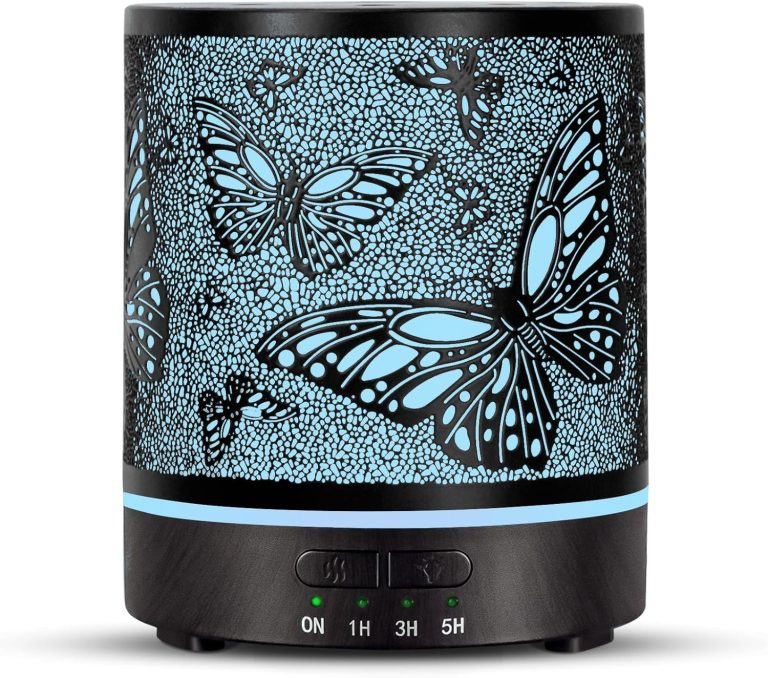 Essential Oil Diffuser for Large Room – 300ml Metal Black Aromatherapy Diffuser Electric Ultrasonic Cool Mist Difusor with Auto Shut-Off, 4 Timer & 7 Colors Night Light for Home Office (Butterfly)