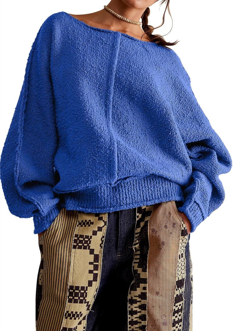 Womens Oversized Crew Neck Sweaters Casual Ribbed Knit Long Sleeve Textured Fuzzy Sweater Fall Loose Pullover