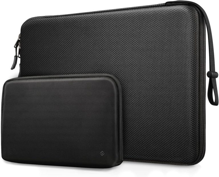 FINPAC Hard Laptop Sleeve with Accessory Pouch for 13 inch MacBook Air M3 2024, 14 inch MacBook Pro M4/M3/M2/M1 A2918 A2992 A2779 A2442, Surface Laptop, Dell XPS 13, HP, Acer, Black