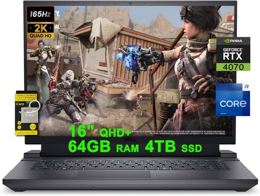 Dell G16 7630 16 Flagship Gaming Laptop 16″ QHD+ 165Hz (100% DCI-P3, 3ms) Intel 24-Core i9-13900HX Processor 64GB RAM 4TB SSD GeForce RTX 4070 8GB Graphic RGB Backlit Thunderbolt Win11 w/ICP Accessory Dell G16 7630 16 Flagship Gaming Laptop 16″ QHD+ 165Hz (100% DCI-P3, 3ms) Intel 24-Core i9-13900HX Processor 64GB RAM 4TB SSD GeForce RTX 4070 8GB Graphic RGB Backlit Thunderbolt Win11 w/ICP Accessory