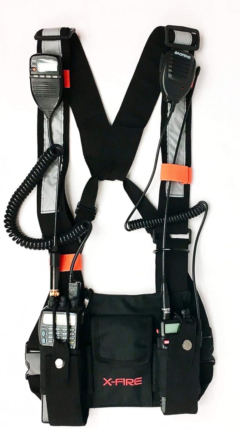 X-FIRE® Updated Dual Portable Radio Chest Rig Harness for Two-Way Radios w/ 3m Reflective. Now with Larger Radio Pocket