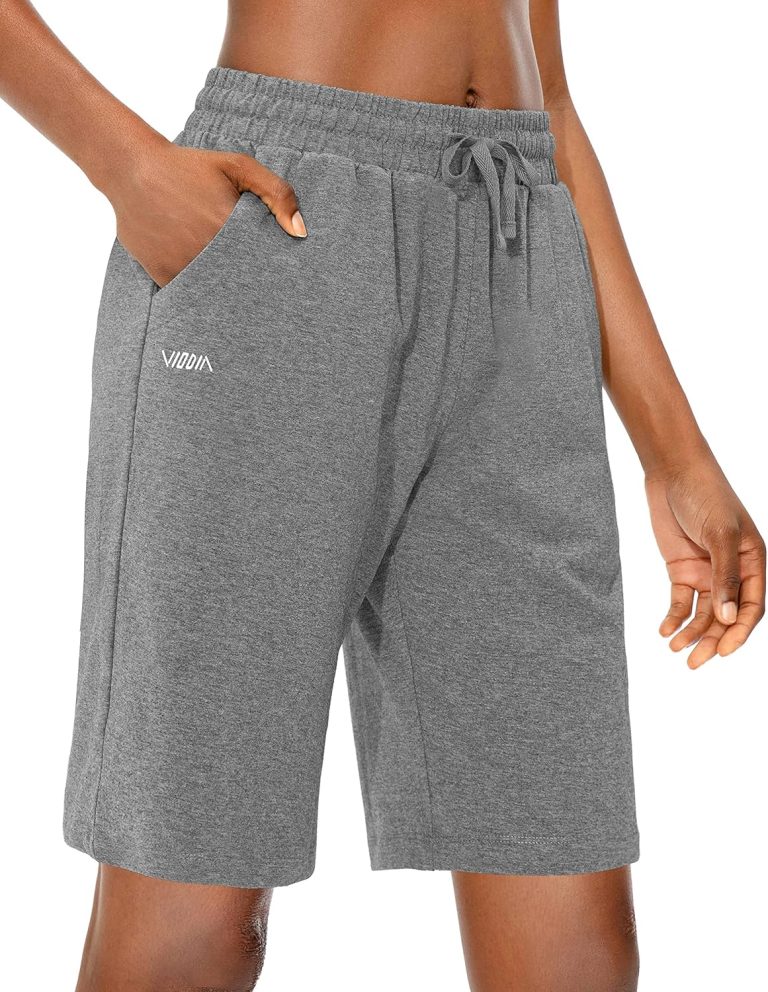 Viodia Women’s Bermuda 10″ Long Shorts with Pockets Cotton Sweat Shorts Jersey Knee Length Shorts for Summer