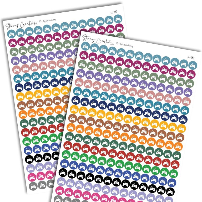 Small Gaming Logo Icon Stickers Decorative Planning, 468 Stickers, 2 sheets, 0.3″ diameter, Multicolor, Personal Planner