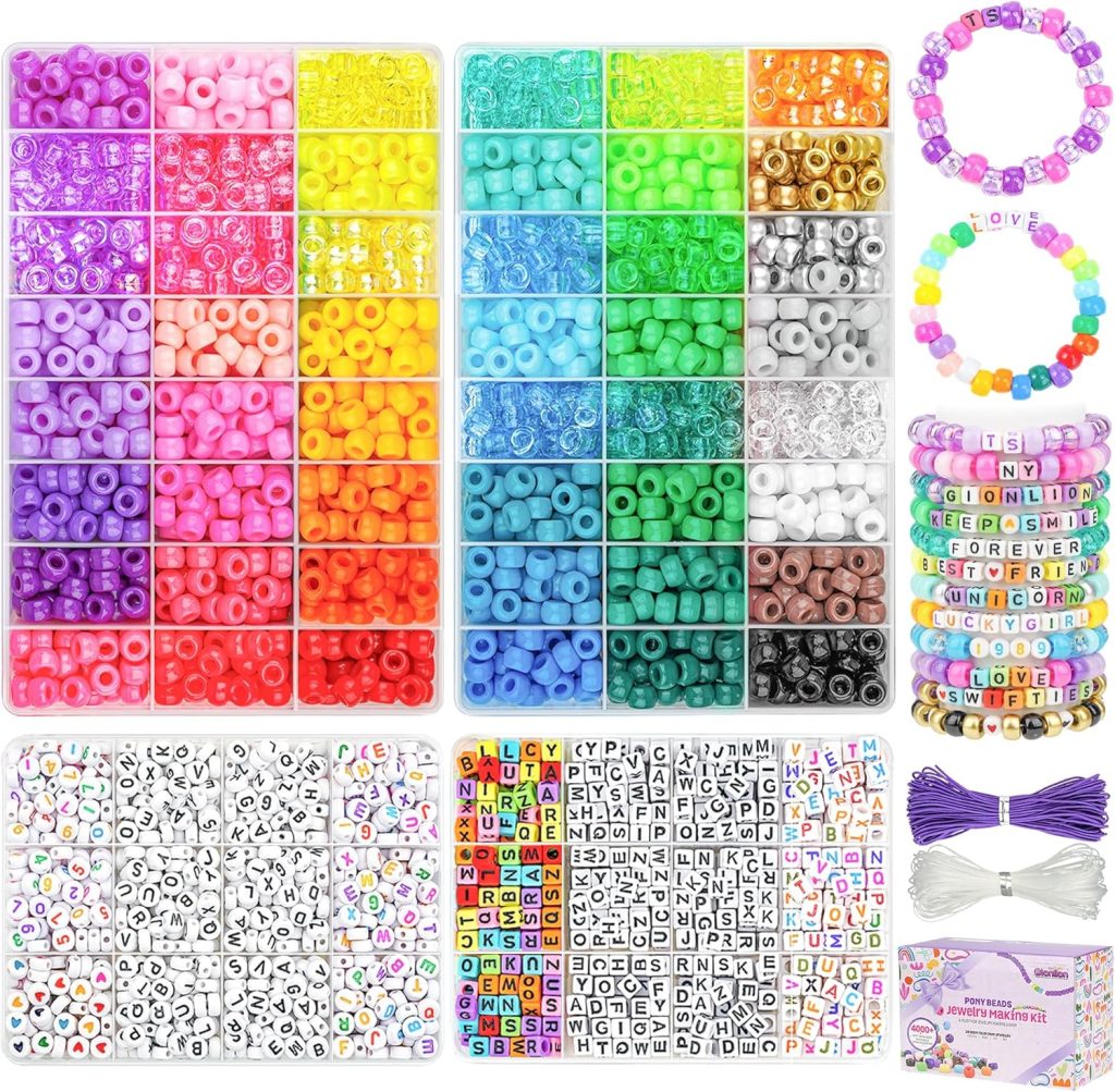 Gionlion 4200Pcs Pony Beads for Bracelet Making Kit, 48 Colors Valentine Bracelet Making Kit, 2500pcs Rainbow Kandi, 1700pcs Friendship Letter Beads with 20 Meter Elastic Strings for Jewelry Making Gionlion 4200Pcs Pony Beads for Bracelet Making Kit, 48 Colors Valentine Bracelet Making Kit, 2500pcs Rainbow Kandi, 1700pcs Friendship Letter Beads with 20 Meter Elastic Strings for Jewelry Making