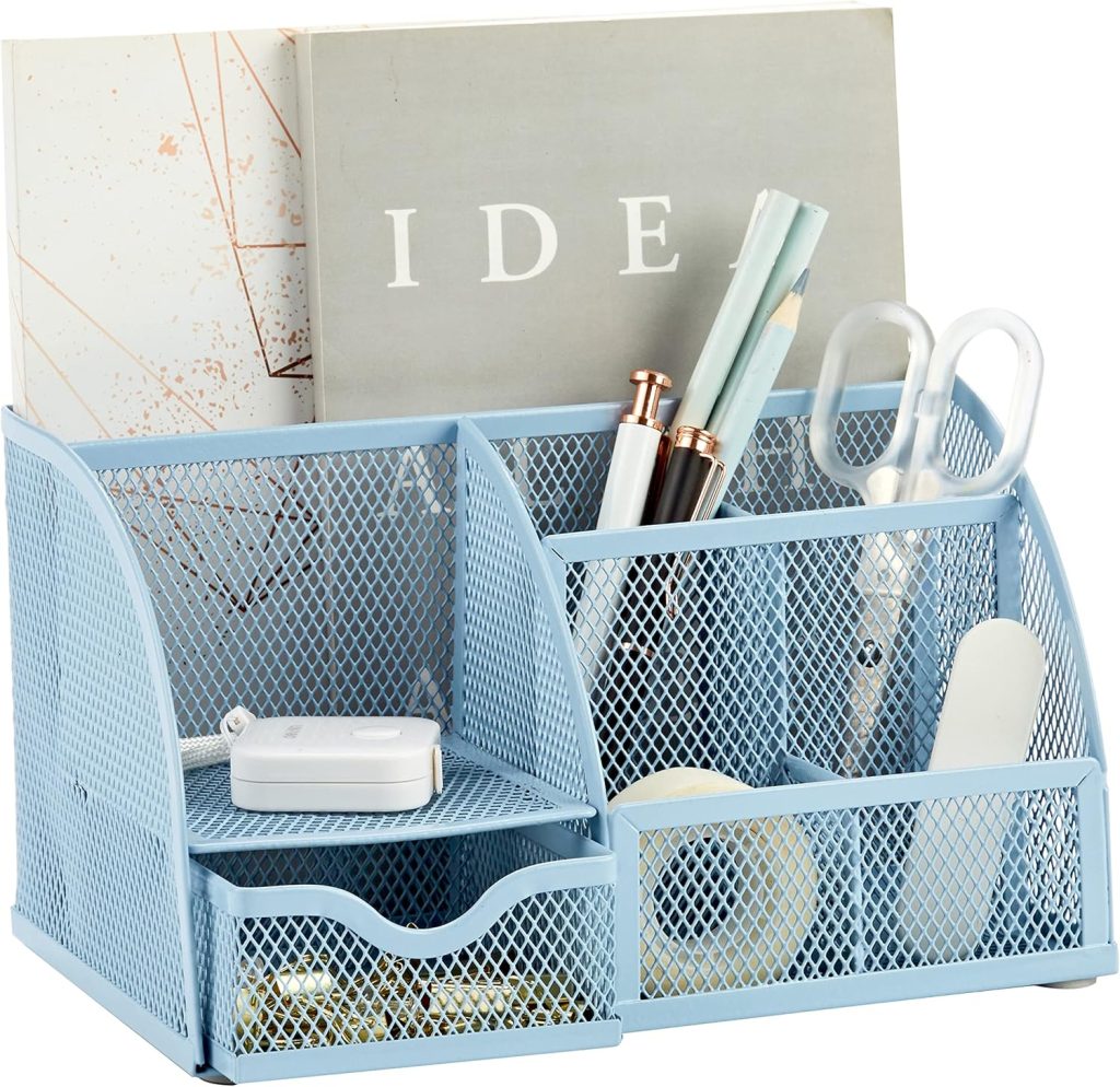 Annova Mesh Desk Organizer Office with 7 Compartments + Drawer/Desk Tidy Candy/Pen Holder/Multifunctional Organizer Annova Mesh Desk Organizer Office with 7 Compartments + Drawer/Desk Tidy Candy/Pen Holder/Multifunctional Organizer
